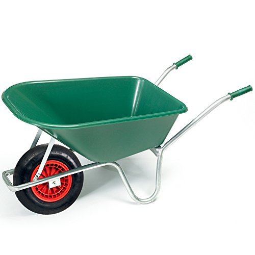 Gartenschubkarre 100 l mit grüner PP-Mulde mit pannenfreiem PU Rad