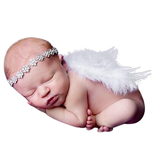 Koly Photography Prop Newborn Baby Girls Angel Feather Wings With Headband Christening Gift Set