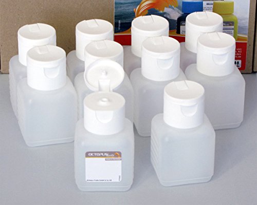 10 x 50 ml Octopus Kunststoffflaschen, HDPE Plastikflaschen mit weißem Klappverschluss, Leerflaschen mit weißem Scharnierverschluss, Vierkantflaschen inkl. 10 Beschriftungsetiketten - 2