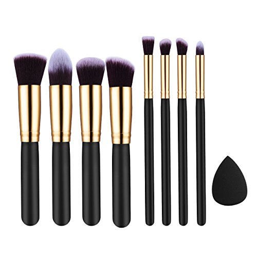 8pcs Make-up Pinselset & Gesichtsschwamm, Omorc Professioneller Kosmetik Set Satz Synthetisches Haar Pinselset Anzüge Gesichtspinsel Augenbrauen Schatten Cosmetic Foundation Concealer Bürsten für Berufsverfassungs oder Ausgangsgebrauch-Golden