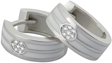 Hanessa Hooped Earrings 925 Silver Women's Earrings – Rhodium Plated Silver With Cubic Zirconia Stone Round White Resin Stripes Gift for your wife