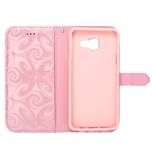 Etsue Leder Handyhülle für Samsung Galaxy A3(2016) Ledertasche Schutzhülle, Lusting Kreativ Shiny Glanz Sparkle Glitzer fließend Treibsand Liebe Herz Muster Elegant Luxus Leder Flip Case Wallet Tasche Cover Magnetverschluss Abdeckung Standfunktion Schutz Etui Schale für Samsung Galaxy A3(2016) + 1x Glitzer Staub Stecker + 1x Blau Eingabestift-Pink+Hot Pink - 3