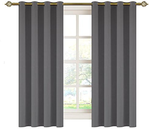 Gaotiancun Home Energy Saving Thermal Insulated Eyelet Blackout Curtains Set, Living Room Darkening Window Treatments Drapes Panels for Kid's Boys Girls Nursey Bedroom, 1 Pair (2 x 117cm Width x 137cm Depth, Grey)