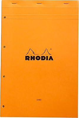Rhodia - Yellow - Bloc Agrafes Perforé 80 Feuilles - Ligné avec Marge - Format A4+ (21 x 31,8 cm) - Orange