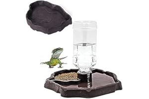 AzulLanse 2 Stück Schildkröten Wasserschale Reptilien Wasserschale,Automatischer Futterspender,Reptilien Näpfe für Reptilien Amphibien+1 kleine Fressnapf (braun) (braun)