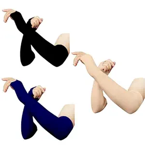 RRC Thumbhole Arm Sleeves - Black,Skin and Navyblue (Pack of 3) Combo