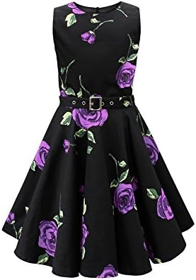 Black Butterfly Clothing BlackButterfly Kids 'Audrey' Vintage Infinity 50's Girls Dress (Large Purple Roses, 11-12 yrs)