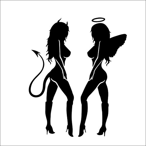 joyliveCY CY-buity 15 * 18 cm Naked Girls mujeres decoración pared pegatinas coche adhesivo de vinilo, diseño de ángel y demonio