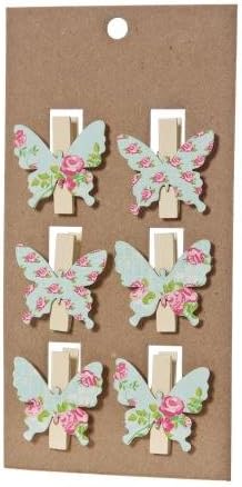 Set of 6 pretty butterfly floral wooden pegs - decorations