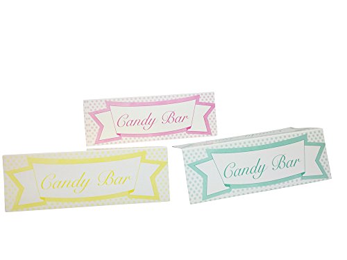 Jumbo Candy Bar Süßigkeiten Set für Hochzeit, Party, Feste – 3 Kellen, 30 Tüten, 3 Aufsteller / Schilder, 30 Etiketten, 1 großen Banner / Wimpelkette, in 3 frischen Candyfarben - 3