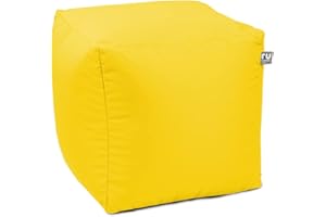 rucomfy Beanbags Indoor Outdoor Cube Bean Bag Pouffe. Home or Garden Extra Seating. Square Water Resistant Footstool 38 x 38cm (Yellow)