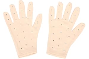 eexuujkl Shiny Figure Skating Wrist Gloves Skin Friendly Mittens with Transparent Rhinestones Windproof Crystal Gloves Fast Drying Kids, Skin Color, M