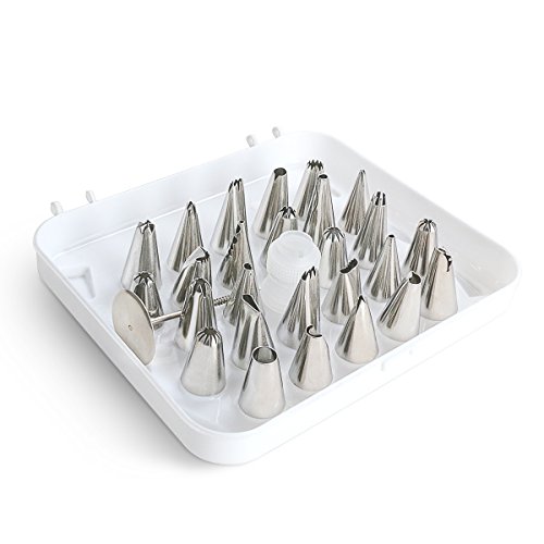 SveBake Spritztüllen Set mit 26 Edelstahl Spritztüllen, 1 Blumennagel und 1 Kupplung, Perfekt Garniertülle Set für Gebäck, Cupcake, Plätzchen und Kuchen Deko - 2