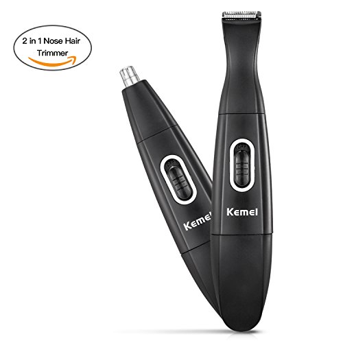 Nose Hair Trimmer, 2 in 1 Nose Trimmer/Ear Hair Trimmer/Sideburn/Beard Trimmer Shaver Ideal for Trimming Nose, Ear, Sideburn, Beard and Neck Precisely with ProtecTube Technology (Battery Included)