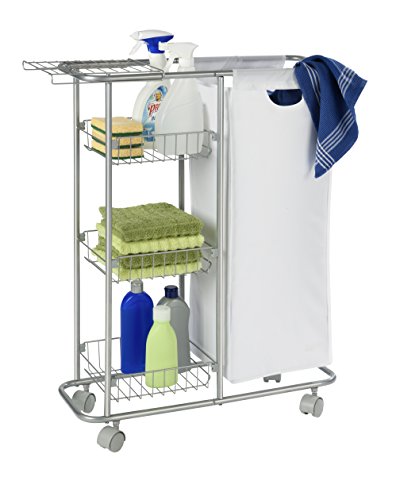 WENKO 12100100 Sammelwagen Slim – 3 Etagen, abnehmbarer Sack, Fassungsvermögen 28 L, pulverbeschichtetes Metall, 20 x 58 x 80 cm, Grau - 4
