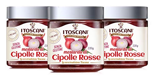 Mostarda di Cipolle Rosse, 3 confezioni da 220 g - i Toscani. Senza GLUTINE, senza CONSERVANTI aggiunti, italia