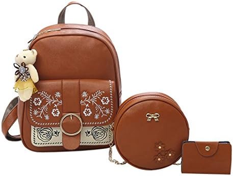 Girls Backpacks,Moonuy,Womens Casual Fashion Embroidery Style Shoulder Bag School Backpacks Cardbags Hand bag Crossbody Bag Wallet For ladies (Brown)