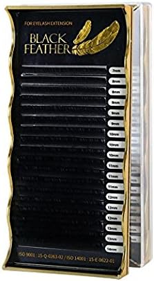 Eyelash Extension Sky Black Feather Silk Lash C Curl 7~14mm 8 Sizes in 1 Mixed Tray (CX0.07mm)