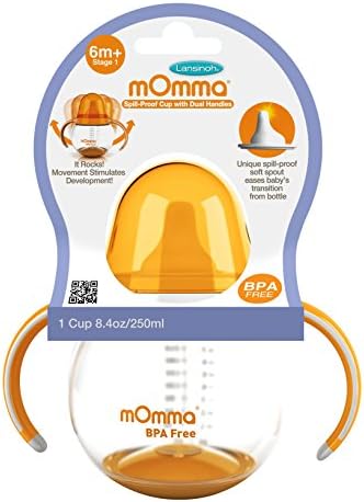 Momma Baby/Toddler Spill-Proof Cup With Dual Handles, 8.4 Oz/250 Ml (Orange)
