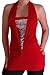 Bella Slinky Stretch Glitter Halter Neck Fashion Top Red M/L
