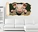 Produktbild 3D Wandtattoo Tapete Tier rosa Schwein Ferkel lustig Ohren Durchbruch selbstklebend Wandbild Wandsticker Wohnzimmer Wand Aufkleber 11O1886, Wandbild Größe F:ca. 97cmx57cm