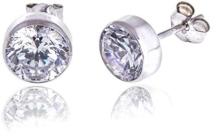 Classic Sterling Silver Stud Earrings made with Diamond Cubic Zirconia • 6mm