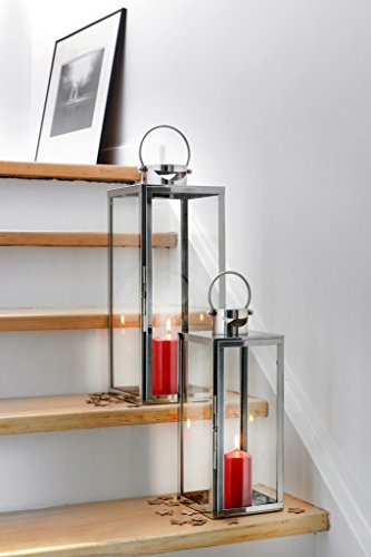 home + Laterne aus Edelstahl – Rostfrei, wetterfest – in verschiedenen Größen (flach), Größe:Groß (60cm) - 2