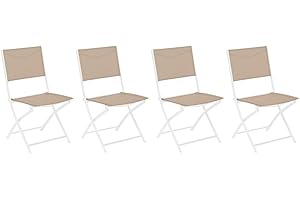 Hespéride - Lot de 4 Chaises de Jardin Pliantes Modula Beige Lin - Acier Traité Epoxy Texaline - Dim 46 x 52 x 87 cm - Meuble d'Extérieur Pliable