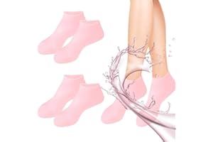 WIMONY Silicone Socks,2 Pairs Pink Silicone Moisturising Socks ，Silicone Gel Socks for Preventing Cracked Feet for Women Foot Spa Moisturizing Feet Softens