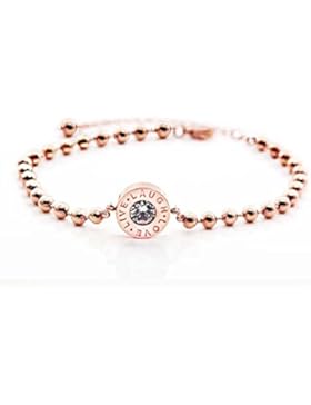 findout echte 14K Rotgold Titan Stahl 4mm Perlen rund Zirkonia Liebe leben lachen plattiert 