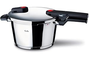Fissler Vitaquick - Pentola a pressione rossa (6 L, diametro 22 cm), in acciaio inox, 2 livelli di cottura, a induzione