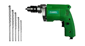 Camel 10mm 350W Drill Machine with 5 pcs Masonry bits for Wall Drilling.