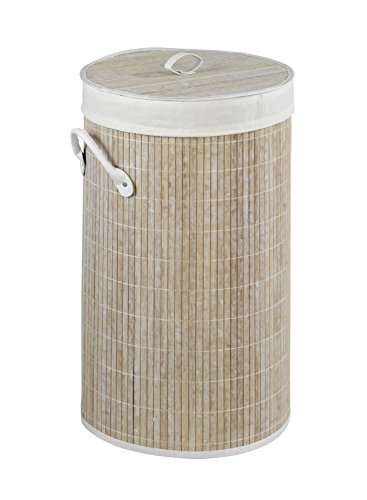 WENKO 22103100 Wäschetruhe Bamboo Weiß - Wäschekorb, mit Wäschesack, Bambus, 35 x 60 x 35 cm