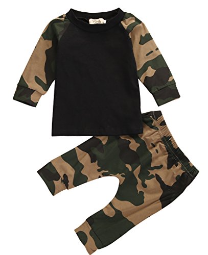 Little Boys Short Sleeve Cotton T-shirt and Camouflage Pants Outfit (18-24 Month, Camouflage)