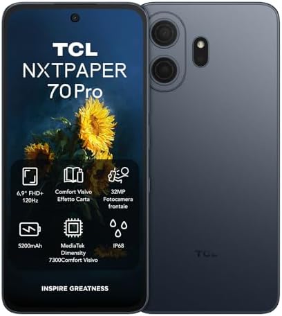 TCL Smartphone Android NXTPAPER 70 Pro 5G, Smartphone con display NXTPAPER 4.0 da 6,9", fotocamera 50MP OIS, 512GB+8GB, chipset Dimensity 7300, colore blu stellare