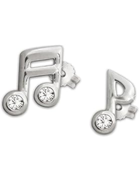 CLEVER SCHMUCK 2 Silberne verschiedene kleine Musik Ohrstecker mi Achtel- und Sechzehntelnote, beide mit Zirkonias...
