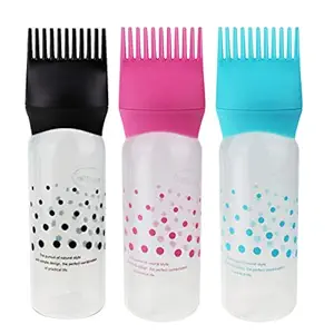 Minkissy 3pcs Root Comb Applicator Bottle Colorful Plastics Hair Dyeing Bottles Hairdressing Dry Cleaning bottlefor Home Salon