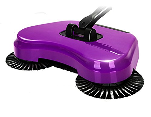Sweeping Machine,Automatic Hand Push Sweeper Broom 360 Degree Rotating Cleaning Machine Sweeping Tool Without Electricity Dustpan Trash Bin, Purple
