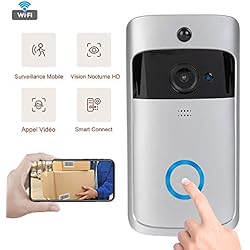 Sonnette 720P vidéo sans Fil, système de sécurité Intelligent, caméra WiFi HD, visionnage vidéo en Temps réel, détection de Mouvement PIR, Vision Nocturne à Angle Droit de 166 degrés