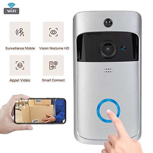 Sonnette 720P vidéo sans Fil, système de sécurité Intelligent, caméra WiFi HD, visionnage vidéo en Temps réel, détection de Mouvement PIR, Vision Nocturne à Angle Droit de 166 degrés