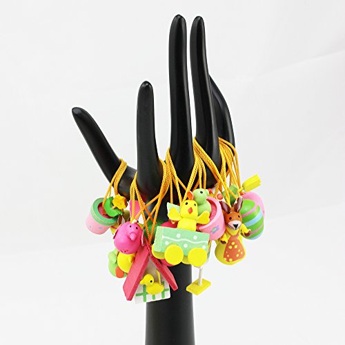 COM-FOUR® Deko- & Geschenk-Set für Ostern 20 Deko-Anhänger aus Holz mit verschiedenen Oster-Motiven für den Osterstrauch - 6