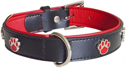 The Paws Paw Charms Leather Collar, M, 35-45 cm, Black