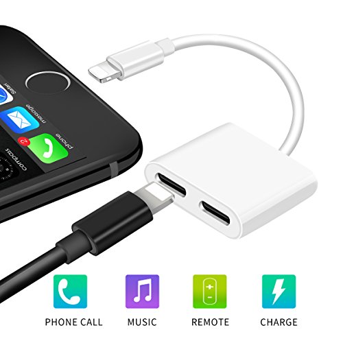 2 in 1 Lightning Audio + Charge Conversion Adapter, Anskp Dual Lightning Headphone Adapter Splitter Supports Lightning Audio and Charging At the Same Time, Supports Call, Charging, Volume Control, Compatible for iPhone 7 / 7 Plus [Support iOS 10.3 and Later] - White