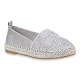  Damen Schuhe Espadrilles Bast Plateau Slippers Plateauschuhe Slip Ons 155573 Grau Spitze 40 Flandell