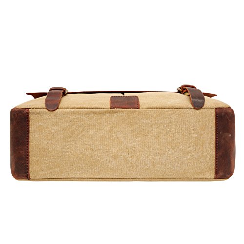 bupell Umhängetasche für Laptop und Akten aus echtem Büffel-Leder und Canvas – Für Notebooks bis 14″ – Unisex Vintage Messenger Bag, Aktentasche, Schultertasche, Notebooktasche – - 7