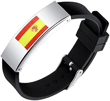 UMtrade Womens Mens Stainless Steel Silicone World Cup Fan National Flag Sport Bracelet Bangle