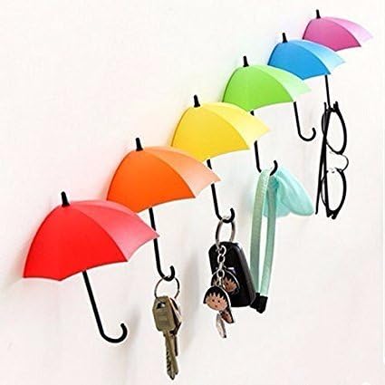 JIASTONE 3 Pcs Cute Colorful Plastic Small Umbrella Shape Wall Mounted Hanger Key Holder For Keys, Jewelry And Other Small Items