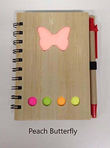 Note Book and Pen with Post it Notes - Made from Bamboo and Recycled Paper (Butterfly Peach)