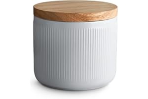 SPRINGLANE KITCHEN SPRINGLANE Contenitori per la conservazione in ceramica con strisce di coperchio in legno, coperchi in legno di gomma, contenitori per la conservazione degli alimenti (Grigio Chiaro, 10,1 x 9,3 cm)