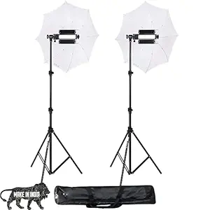 HIFFIN Porta Kit with Pair of 9 feet Light Stands, Porta Lights, Umbrellas for Video & Still Photography Lighting (Porta Light kit Mark II)